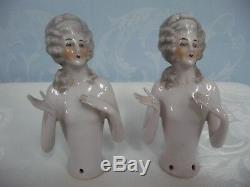 Pair Of Vintage German Half Dolls, Arms Away, Nice Hands, Molded Hair