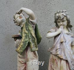 Pair Peasant Porcelain amphora Victorian Figurine Antique Vintage Austrian Dolls