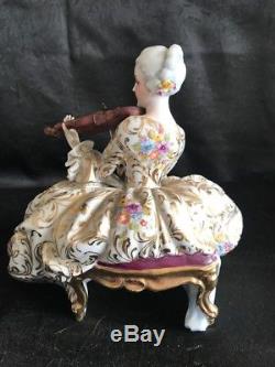 Porcelain Capodimonte, Collezione Fabris, Vintage Lady Violinist Figurine Doll