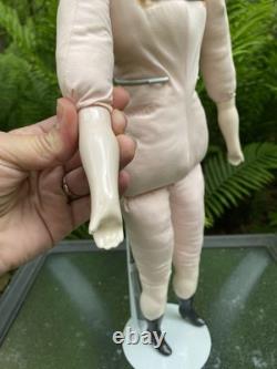 Porcelain Doll 20 Black Haired China Head Doll On Replaced Cloth Body