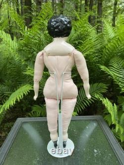 Porcelain Doll 20 Black Haired China Head Doll On Replaced Cloth Body