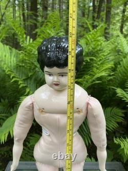 Porcelain Doll 20 Black Haired China Head Doll On Replaced Cloth Body Porcelain Doll 20 Black Haired China Head Doll On Replaced Cloth Body