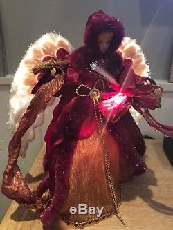 Porcelain Doll Light Up Christmas Angel Tree Topper Electric Red Vintage Style