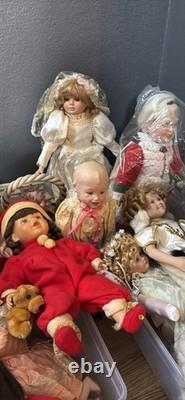 Porcelain Doll Lot Blonde Curly Hair Blue Eyes Vintage Fashion Outfits