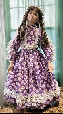Porcelain Dolls Collectible Rare Vintage purple floral Dress Thelma Resch 1994