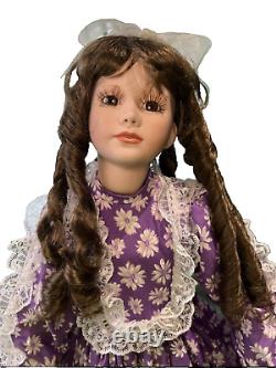 Porcelain Dolls Collectible Rare Vintage purple floral Dress Thelma Resch 1994
