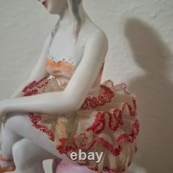 Porcelain Dresden Doll Ballerina Figurine Rare 8 Lace Skirt ceramic vintage