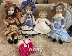 Porcelain Vintage Antique Dolls Lot of (4) + (1) 8 Hard Plastic Doll