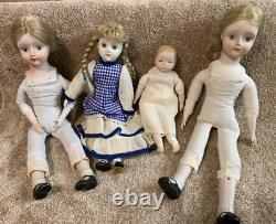 Porcelain Vintage Antique Dolls Lot of (4) + (1) 8 Hard Plastic Doll