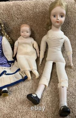 Porcelain Vintage Antique Dolls Lot of (4) + (1) 8 Hard Plastic Doll