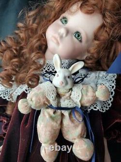 Porcelain doll Hillary Dianna Effner 18 inch brown hair green eyes velvet dress