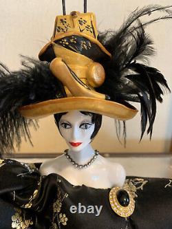 Poupees Porcelain Black Feathers Hat Large Doll by Isabelle Vintage Rare 2006