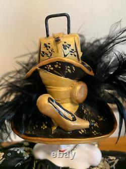 Poupees Porcelain Black Feathers Hat Large Doll by Isabelle Vintage Rare 2006