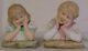 Pr Huebach German Bisque Porcelain Piano Baby Busts Doll Logs Boy Girl Figurines