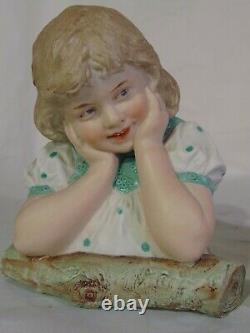 Pr Huebach German Bisque Porcelain Piano Baby Busts Doll Logs Boy Girl Figurines