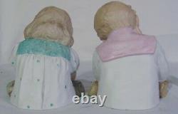 Pr Huebach German Bisque Porcelain Piano Baby Busts Doll Logs Boy Girl Figurines