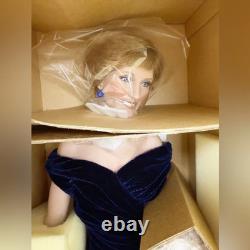 Princess Diana Porcelain Doll by Ashton Drake 19 Navy Blue Velvet Dress Vintage