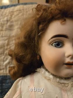 RARE! 23-Inch Liebe & Hoffman Bisque Shoulder Head Doll In White Cotton Eyelet