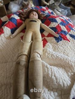 RARE! 23-Inch Liebe & Hoffman Bisque Shoulder Head Doll In White Cotton Eyelet