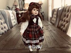 RARE ANTIQUE OOAK Porcelain Bisque Doll Collectible Tartan Plaid Check Uniform