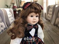 RARE ANTIQUE OOAK Porcelain Bisque Doll Collectible Tartan Plaid Check Uniform