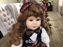 RARE ANTIQUE OOAK Porcelain Bisque Doll Collectible Tartan Plaid Check Uniform