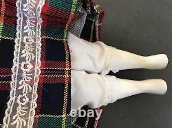 RARE ANTIQUE OOAK Porcelain Bisque Doll Collectible Tartan Plaid Check Uniform