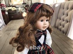 RARE ANTIQUE OOAK Porcelain Bisque Doll Collectible Tartan Plaid Check Uniform