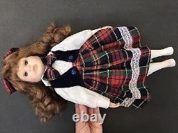 RARE ANTIQUE OOAK Porcelain Bisque Doll Collectible Tartan Plaid Check Uniform