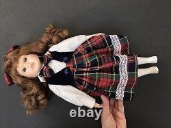 RARE ANTIQUE OOAK Porcelain Bisque Doll Collectible Tartan Plaid Check Uniform