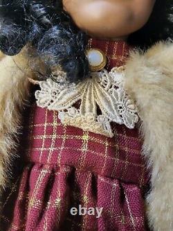 RARE African American Fine Bisque Porcelain Doll 28 Fur Lined cape leather boots