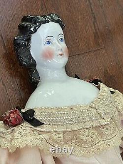 RARE! Antique 1860s Porcelain Doll 24# With Silk Dress