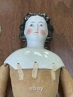 RARE! Antique 1860s Porcelain Doll 24# With Silk Dress