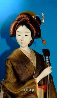 RARE! Vintage 50's Porcelain Japanese 18 Geisha Doll Playing Shaimsen