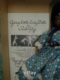 RAREST VINTAGE RUTH GIBBS DOLL BLACK GIRL 7 SIZE MIB with BOOKLET & STAND HTF