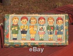 Rare 1930 Vintage Japanese Bisque Porcelain 6 Sextuplet Dolls Boy Girl Box Japan