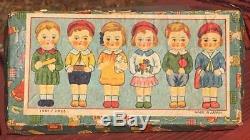 Rare 1930 Vintage Japanese Bisque Porcelain 6 Sextuplet Dolls Boy Girl Box Japan
