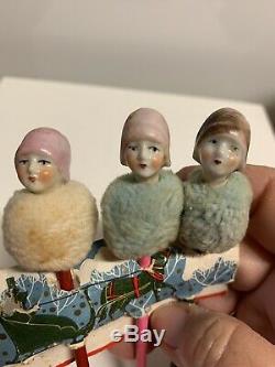 Rare 1930s Porcelain Flapper Girl Heads WithMuff Collars On Top Of Pencils