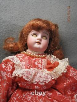 Rare, Antique Bisque Porcelain Doll in Vintage Dress, 11 Movable Body Joints