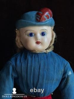 Rare Antique German 20 Wax Over Papier Mache Molded Hat Doll