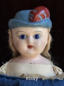 Rare Antique German 20 Wax Over Papier Mache Molded Hat Doll