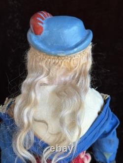 Rare Antique German 20 Wax Over Papier Mache Molded Hat Doll