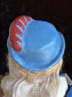 Rare Antique German 20 Wax Over Papier Mache Molded Hat Doll