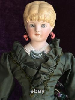 Rare Antique German Kling 151 Glass Eyes Molded Bodice Parian Bisque Doll