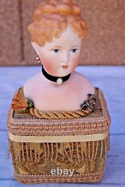 Rare Antique German Parian China Bisque Shoulder Head Doll with Musi? Box