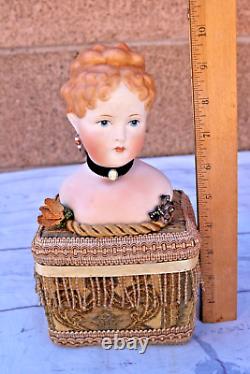 Rare Antique German Parian China Bisque Shoulder Head Doll with Musi? Box