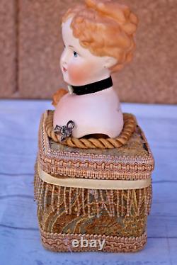 Rare Antique German Parian China Bisque Shoulder Head Doll with Musi? Box