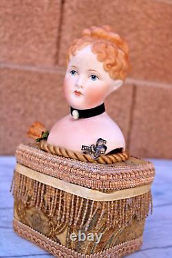 Rare Antique German Parian China Bisque Shoulder Head Doll with Musi? Box