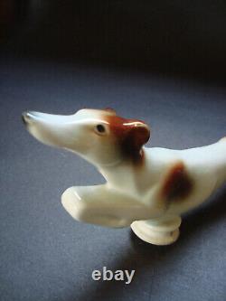 Rare Antique German Porcelain Full Figure Dog Half Doll Powder Puff Handle