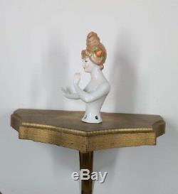 Rare Antique Porcelain Boudoir Half Doll Arms Away Straight Arm
